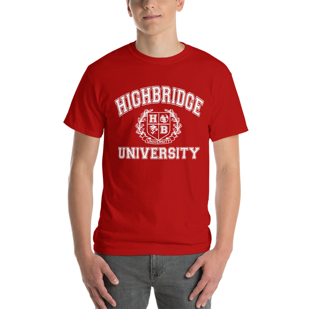 3 COLORS/ H.B.U. Men's Short Sleeve T-Shirt/ Navy Blue, Red, Green/ White University Flag Logo