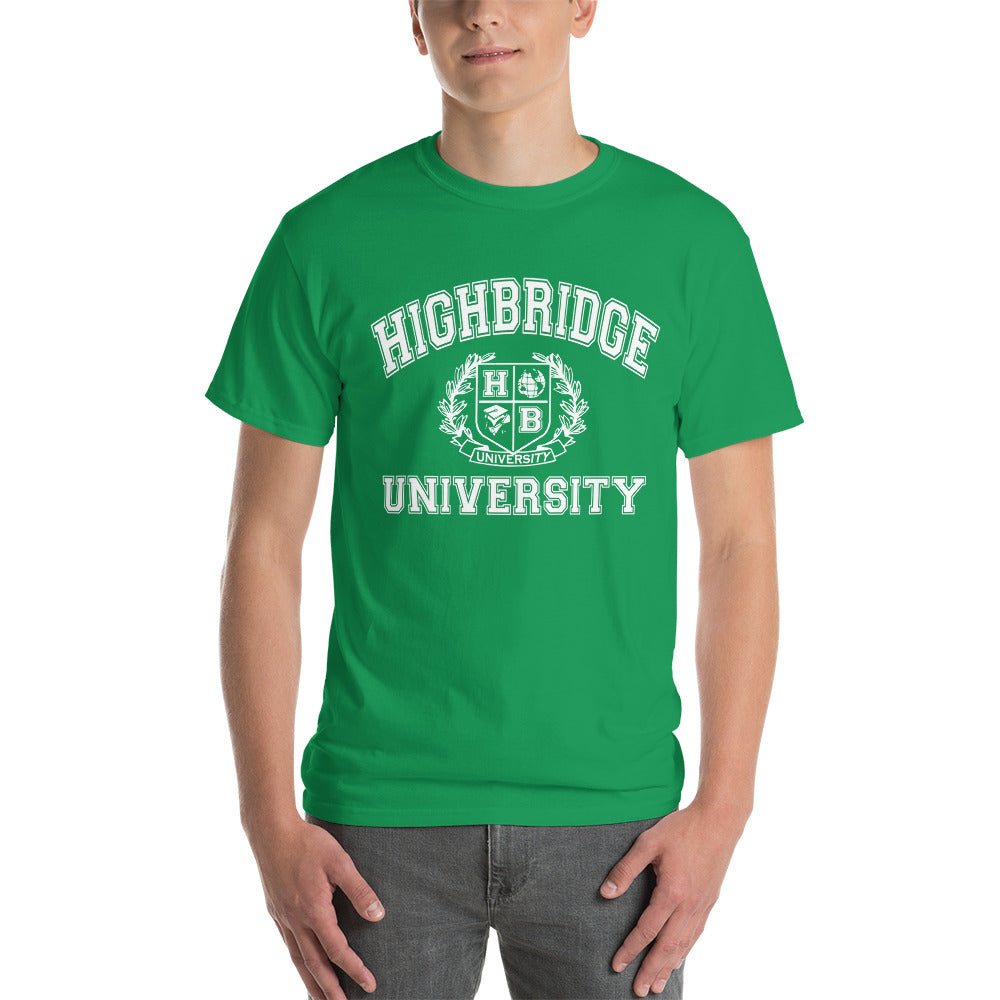 3 COLORS/ H.B.U. Men's Short Sleeve T-Shirt/ Navy Blue,  Red, Green/ White University Flag Logo
